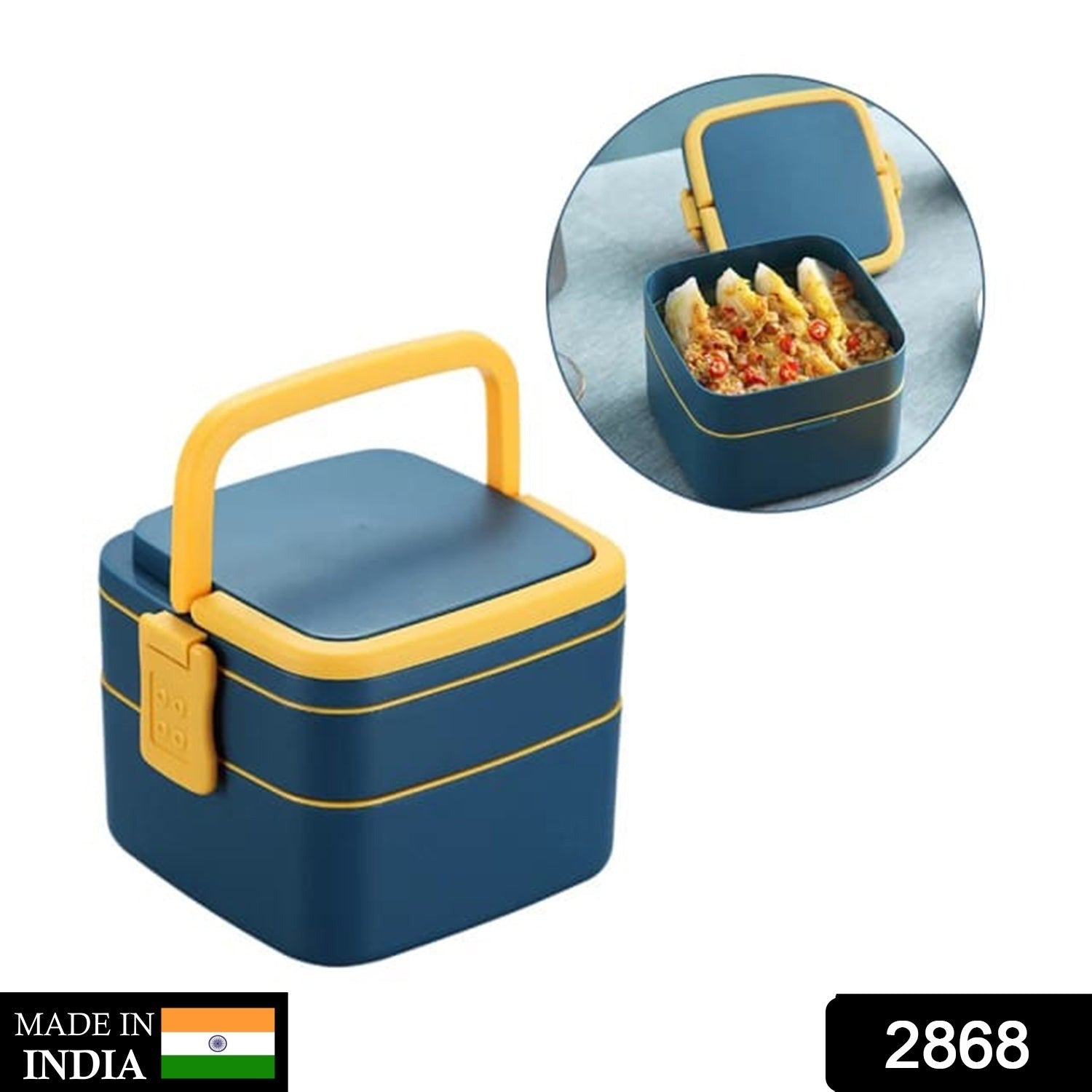 2868 Blue Double-layer Portable Lunch Box Stackable With Carrying Handle And Spoon Lunch Box 2868 Blue Double-layer Portable Lunch Box Stackable With Carrying Handle And Spoon Lunch Box